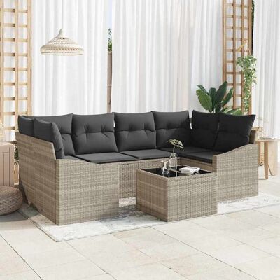 vidaXL Sofa Set mit Kissen mit Kissen 7 pcs Hellgrau Poly-Rattan vidaXL Sofa Set mit Kissen mit Kissen 7 pcs Hellgrau Poly-Rattan