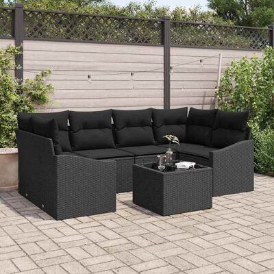 VidaXL Gartensofasatz 7-tlg Schwarz Polyrattan VidaXL Gartensofasatz 7-tlg Schwarz Polyrattan
