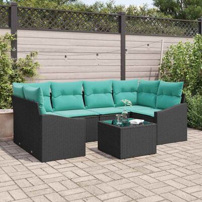 vidaXL Sofa Set mit Kissen 7 pcs Schwarz und Türkis Poly Rattan vidaXL Sofa Set mit Kissen 7 pcs Schwarz und Türkis Poly Rattan