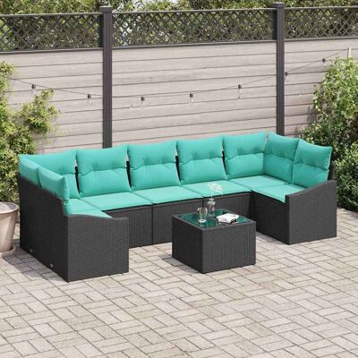 vidaXL Sofa Set mit Kissen 8 pcs Schwarz und Türkis Poly-Rattan vidaXL Sofa Set mit Kissen 8 pcs Schwarz und Türkis Poly-Rattan