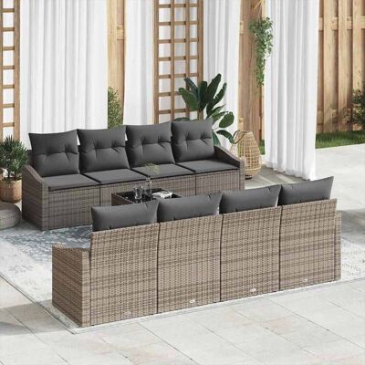 vidaXL Sofa Set mit Kissen mit Kissen 9 pcs Grau Poly Rattan vidaXL Sofa Set mit Kissen mit Kissen 9 pcs Grau Poly Rattan