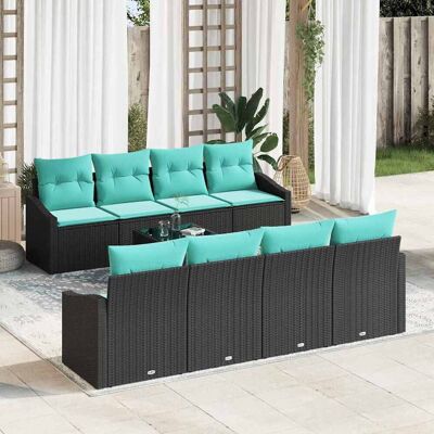 vidaXL Sofa Set mit Kissen 9 pcs Schwarz und Türkis Poly Rattan vidaXL Sofa Set mit Kissen 9 pcs Schwarz und Türkis Poly Rattan