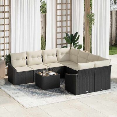 vidaXL Sofa Set mit Kissen 9 pcs Schwarz und Creme Poly-Rattan vidaXL Sofa Set mit Kissen 9 pcs Schwarz und Creme Poly-Rattan