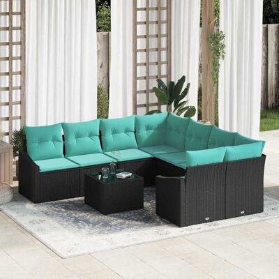 vidaXL Sofa Set mit Kissen 9 pcs Schwarz und Türkis Poly-Rattan vidaXL Sofa Set mit Kissen 9 pcs Schwarz und Türkis Poly-Rattan