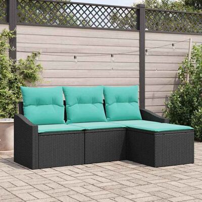 vidaXL Sofa Set mit Kissen 4 pcs Schwarz Poly-Rattan vidaXL Sofa Set mit Kissen 4 pcs Schwarz Poly-Rattan