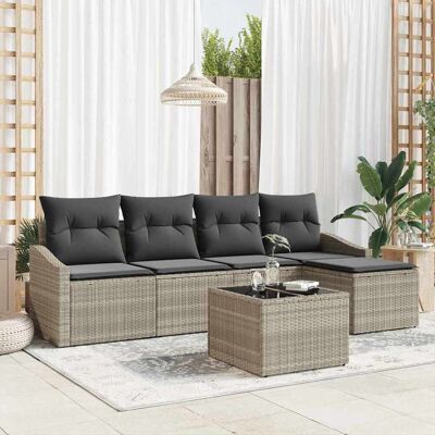 vidaXL Sofa Set mit Kissen 6 pcs Hellgrau Poly Rattan vidaXL Sofa Set mit Kissen 6 pcs Hellgrau Poly Rattan