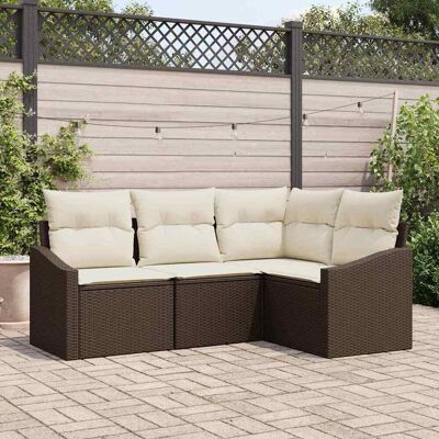 vidaXL Sofa Set mit Kissen 4 pcs Braun Poly-Rattan vidaXL Sofa Set mit Kissen 4 pcs Braun Poly-Rattan