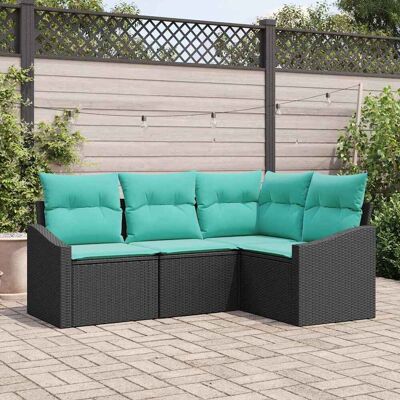 vidaXL Sofa Set mit Kissen 4 pcs Schwarz Poly-Rattan vidaXL Sofa Set mit Kissen 4 pcs Schwarz Poly-Rattan