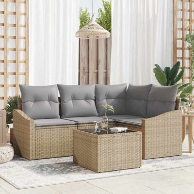vidaXL Sofa Set mit Kissen 5 pcs Beige Poly Rattan vidaXL Sofa Set mit Kissen 5 pcs Beige Poly Rattan