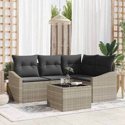 vidaXL Sofa Set mit Kissen 5 pcs Hellgrau Poly-Rattan vidaXL Sofa Set mit Kissen 5 pcs Hellgrau Poly-Rattan