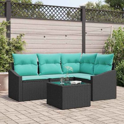 vidaXL Sofa Set mit Kissen 5 pcs Schwarz Poly-Rattan vidaXL Sofa Set mit Kissen 5 pcs Schwarz Poly-Rattan