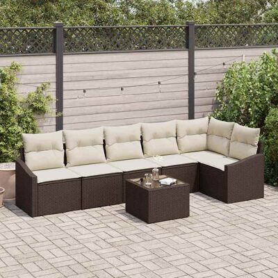 vidaXL Sofa Set mit Kissen 7 pcs Braun Poly Rattan vidaXL Sofa Set mit Kissen 7 pcs Braun Poly Rattan