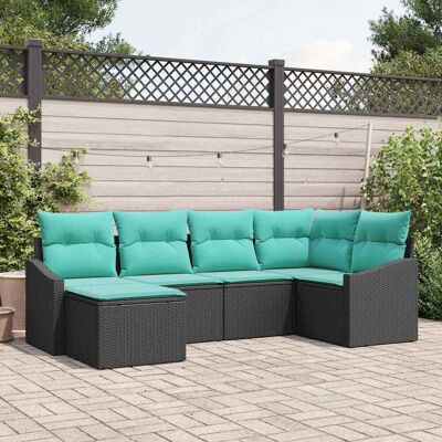 vidaXL Sofa Set mit Kissen 6 pcs Schwarz Poly-Rattan vidaXL Sofa Set mit Kissen 6 pcs Schwarz Poly-Rattan