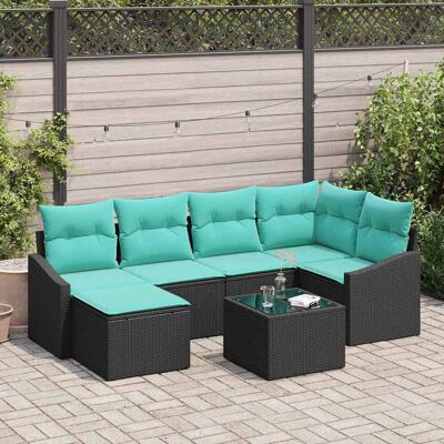 vidaXL Sofa Set mit Kissen 7 pcs Schwarz Poly Rattan vidaXL Sofa Set mit Kissen 7 pcs Schwarz Poly Rattan