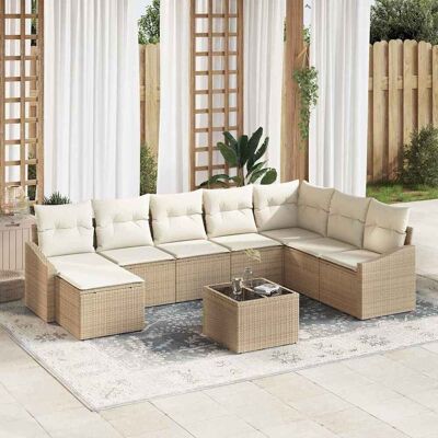 vidaXL Sofa Set mit Kissen 9 pcs Beige Poly-Rattan vidaXL Sofa Set mit Kissen 9 pcs Beige Poly-Rattan