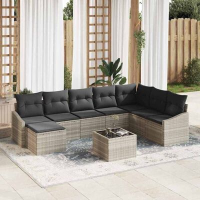 vidaXL Sofa Set mit Kissen 9 pcs Hellgrau Poly-Rattan vidaXL Sofa Set mit Kissen 9 pcs Hellgrau Poly-Rattan