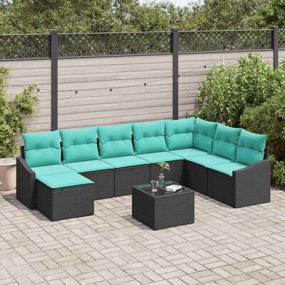 vidaXL Sofa Set mit Kissen 9 pcs Schwarz Poly Rattan vidaXL Sofa Set mit Kissen 9 pcs Schwarz Poly Rattan