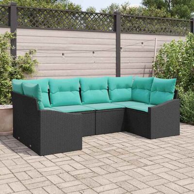 vidaXL Sofa Set mit Kissen 6 pcs Schwarz Poly-Rattan vidaXL Sofa Set mit Kissen 6 pcs Schwarz Poly-Rattan