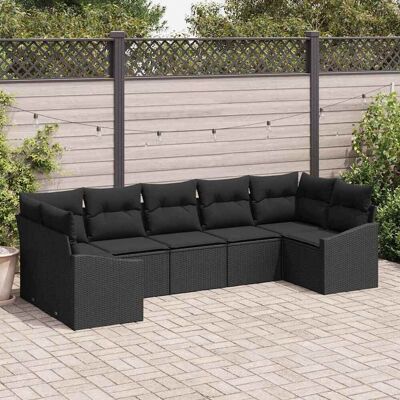 vidaXL Sofa Set mit Kissen 7 pcs Schwarz Poly Rattan vidaXL Sofa Set mit Kissen 7 pcs Schwarz Poly Rattan