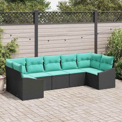 vidaXL Sofa Set mit Kissen 7 pcs Schwarz Poly Rattan vidaXL Sofa Set mit Kissen 7 pcs Schwarz Poly Rattan