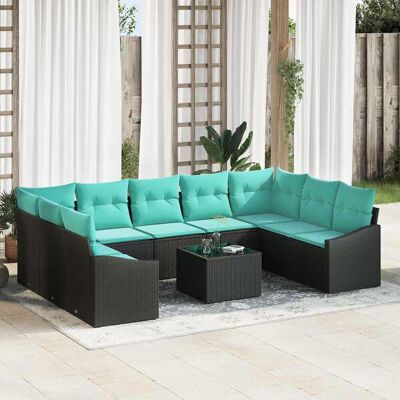 vidaXL Sofa Set mit Kissen 10 pcs Schwarz Poly-Rattan vidaXL Sofa Set mit Kissen 10 pcs Schwarz Poly-Rattan