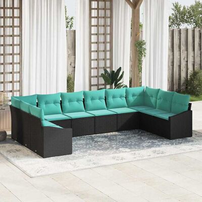 vidaXL Sofa Set mit Kissen 10 pcs Schwarz Poly-Rattan vidaXL Sofa Set mit Kissen 10 pcs Schwarz Poly-Rattan