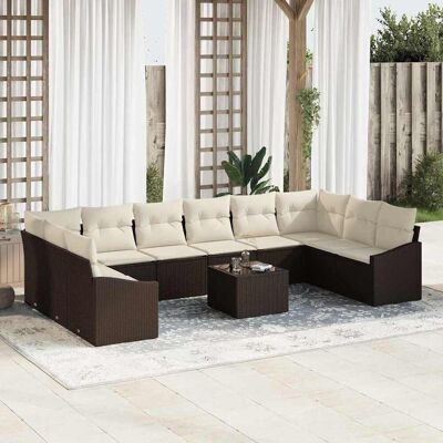 vidaXL Sofa Set mit Kissen 11 pcs Braun Poly Rattan vidaXL Sofa Set mit Kissen 11 pcs Braun Poly Rattan