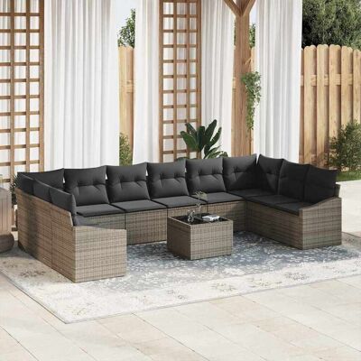 vidaXL Sofa Set mit Kissen 11 pcs Grau Poly-Rattan vidaXL Sofa Set mit Kissen 11 pcs Grau Poly-Rattan