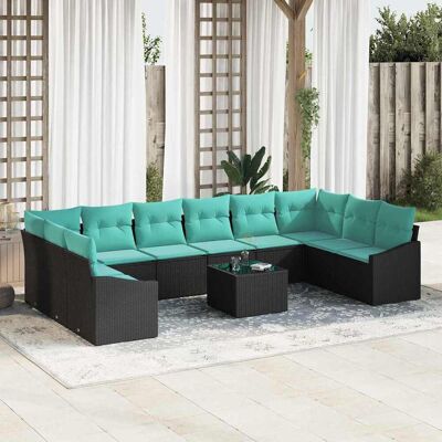 vidaXL Sofa Set mit Kissen 11 pcs Schwarz Poly Rattan vidaXL Sofa Set mit Kissen 11 pcs Schwarz Poly Rattan