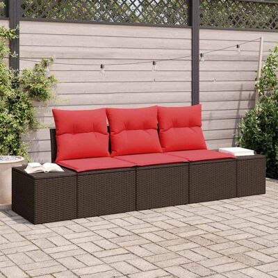 vidaXL Sofa Set mit Kissen 3 pcs Braun Poly-Rattan vidaXL Sofa Set mit Kissen 3 pcs Braun Poly-Rattan