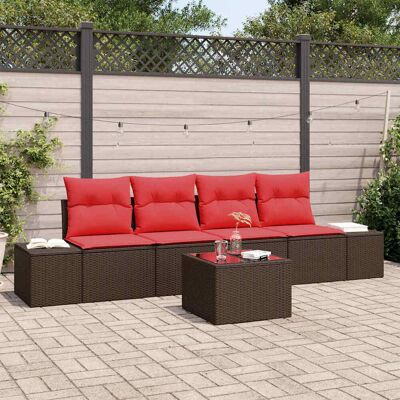 vidaXL Sofa Set mit Kissen 5 pcs Braun Poly-Rattan vidaXL Sofa Set mit Kissen 5 pcs Braun Poly-Rattan