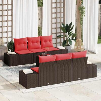 vidaXL Sofa Set mit Kissen 7 pcs Braun Poly Rattan vidaXL Sofa Set mit Kissen 7 pcs Braun Poly Rattan