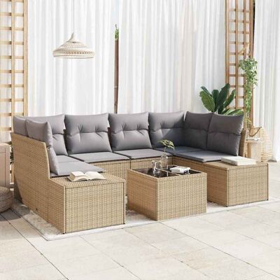 vidaXL Sofa Set mit Kissen 7 pcs Beige Poly Rattan vidaXL Sofa Set mit Kissen 7 pcs Beige Poly Rattan