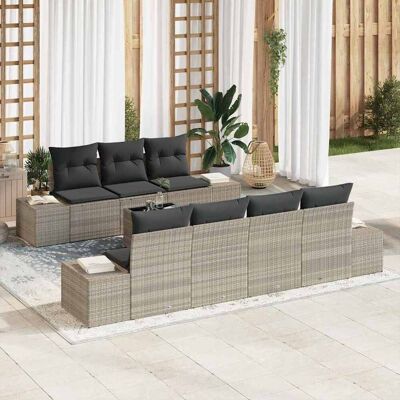 vidaXL Sofa Set mit Kissen 8 pcs Hellgrau Poly Rattan vidaXL Sofa Set mit Kissen 8 pcs Hellgrau Poly Rattan