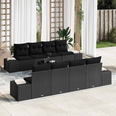 vidaXL Sofa Set mit Kissen 7 pcs Schwarz Poly Rattan vidaXL Sofa Set mit Kissen 7 pcs Schwarz Poly Rattan
