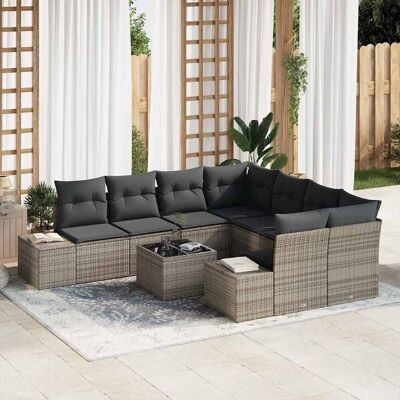 vidaXL Sofa Set mit Kissen 9 pcs Grau Poly Rattan vidaXL Sofa Set mit Kissen 9 pcs Grau Poly Rattan