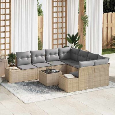 vidaXL Sofa Set mit Kissen 9 pcs Beige Poly Rattan vidaXL Sofa Set mit Kissen 9 pcs Beige Poly Rattan