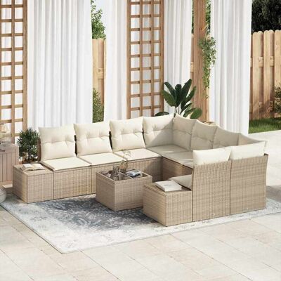 vidaXL Sofa Set mit Kissen 9 pcs Beige Poly Rattan vidaXL Sofa Set mit Kissen 9 pcs Beige Poly Rattan
