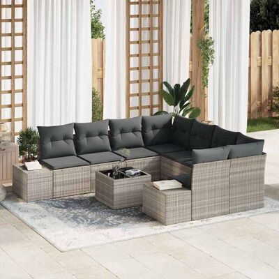 vidaXL Sofa Set mit Kissen 9 pcs Hellgrau Poly Rattan vidaXL Sofa Set mit Kissen 9 pcs Hellgrau Poly Rattan