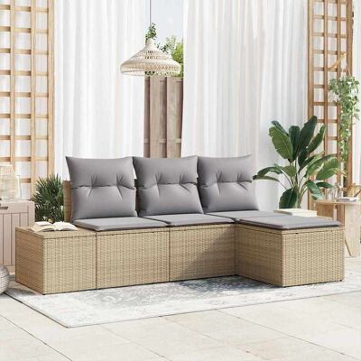 vidaXL Sofa Set mit Kissen 4 pcs Beige Poly Rattan vidaXL Sofa Set mit Kissen 4 pcs Beige Poly Rattan