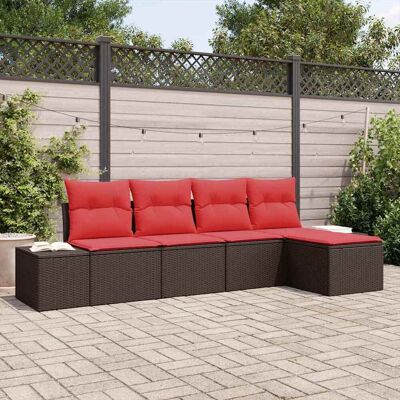 vidaXL Sofa Set mit Kissen 5 pcs Braun Poly Rattan vidaXL Sofa Set mit Kissen 5 pcs Braun Poly Rattan