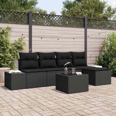 vidaXL Sofa Set mit Kissen 6 pcs Schwarz Poly Rattan vidaXL Sofa Set mit Kissen 6 pcs Schwarz Poly Rattan