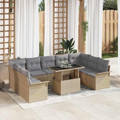 vidaXL Sofa Set mit Kissen 10 pcs Beige Poly-Rattan vidaXL Sofa Set mit Kissen 10 pcs Beige Poly-Rattan