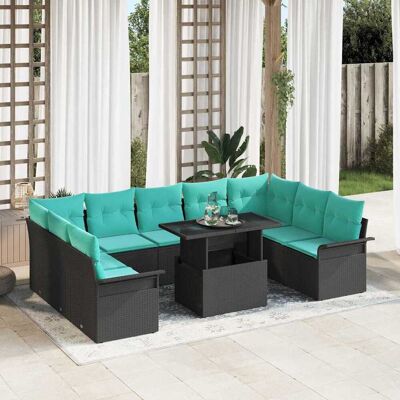 vidaXL Sofa Set mit Kissen 10 pcs Schwarz Poly-Rattan vidaXL Sofa Set mit Kissen 10 pcs Schwarz Poly-Rattan