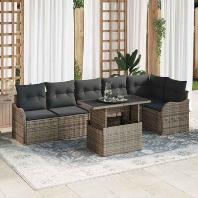 vidaXL Sofa Set mit Kissen 7 pcs Grau Poly Rattan vidaXL Sofa Set mit Kissen 7 pcs Grau Poly Rattan