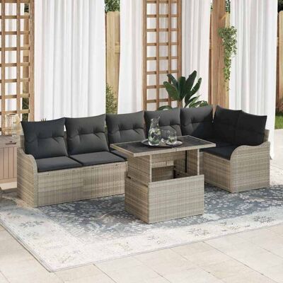 vidaXL Sofa Set mit Kissen 7 pcs Hellgrau Poly Rattan vidaXL Sofa Set mit Kissen 7 pcs Hellgrau Poly Rattan