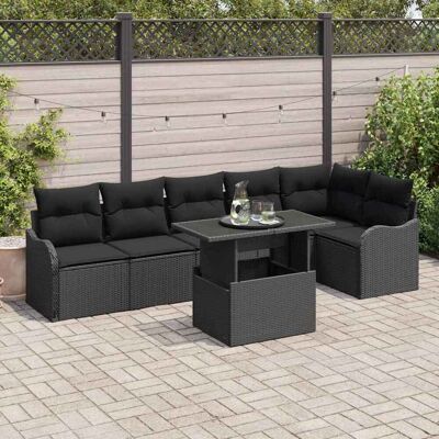 vidaXL Sofa Set mit Kissen 7 pcs Schwarz Poly Rattan vidaXL Sofa Set mit Kissen 7 pcs Schwarz Poly Rattan