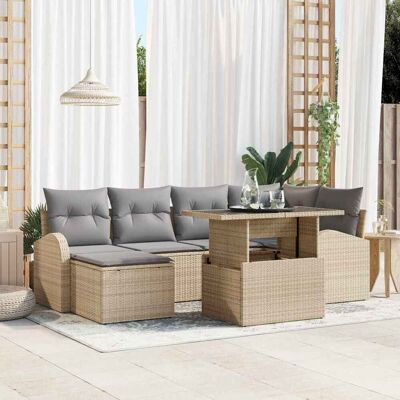 vidaXL Garten-Sofa-Set mit Kissen 7 pcs Beige und Hellgrau vidaXL Garten-Sofa-Set mit Kissen 7 pcs Beige und Hellgrau