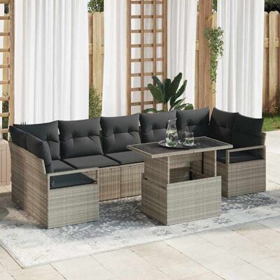 vidaXL Garten-Sofa-Set mit Kissen 8 pcs Hellgrau Poly-Rattan vidaXL Garten-Sofa-Set mit Kissen 8 pcs Hellgrau Poly-Rattan