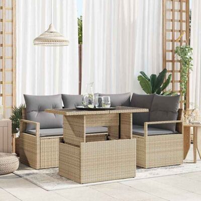 vidaXL Garten-Sofa-Set mit Kissen 5 pcs Beige und Hellgrau Poly-Rattan vidaXL Garten-Sofa-Set mit Kissen 5 pcs Beige und Hellgrau Poly-Rattan